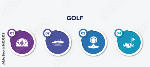 infographic element template with golf filled icons such as kmh, bobsled, kickboxer, birdie vector.