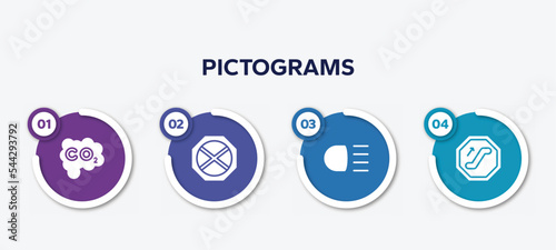 infographic element template with pictograms filled icons such as carbon monoxide, no waiting, high beam, or vector.