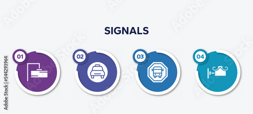 infographic element template with signals filled icons such as rectangular, taxi stop, scholar bus stop, decorative vector.