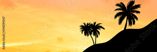 background design the natural scenery and silhouette of coconut trees in the hills