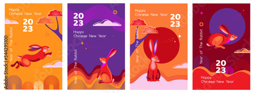 Print op canvas 2023 Chinese New Year - year of the Rabbit poster set