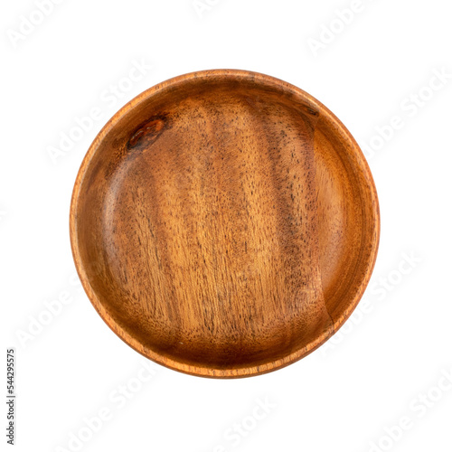 Empty Wood Bowl Isolated  Wooden Bowl on White Background Top View  Rustic Mock Up