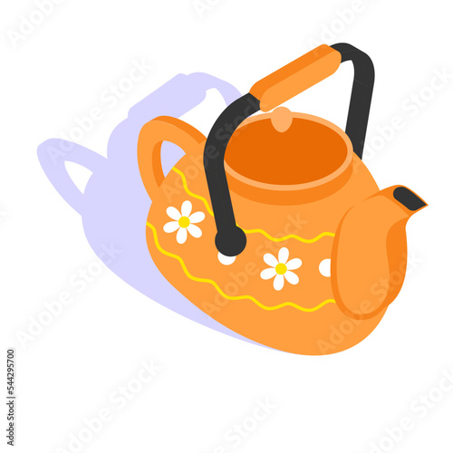 Clay Teapot Concept, Retro Team Maker Kettle Vector isometric Icon Design, Winter Season activities Symbol, Coldest Weather Sign, Snow and frost Stock Illustration