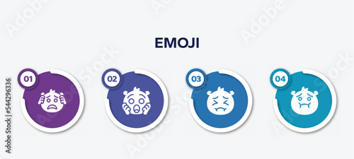 infographic element template with emoji filled icons such as worried emoji, shocked emoji, pensive nauseated vector.