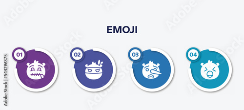 infographic element template with emoji filled icons such as secret emoji, ninja emoji, liar yelling vector.