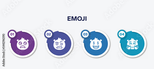 infographic element template with emoji filled icons such as slightly frowning emoji, sceptic emoji, rich happy vector.