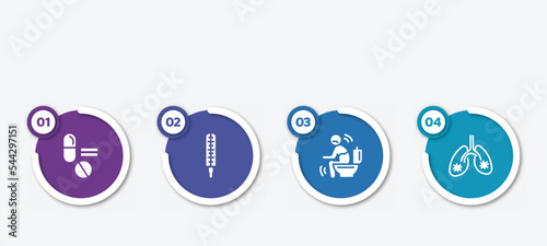 infographic element template with filled icons such as medicine, thermometer, diarrhea, infected lungs vector.