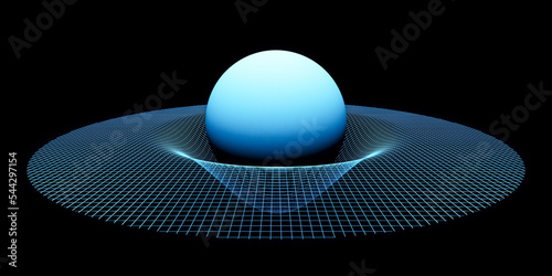 Valokuva 3D visualization of gravity distorsion physical objects in orbit or space, gener