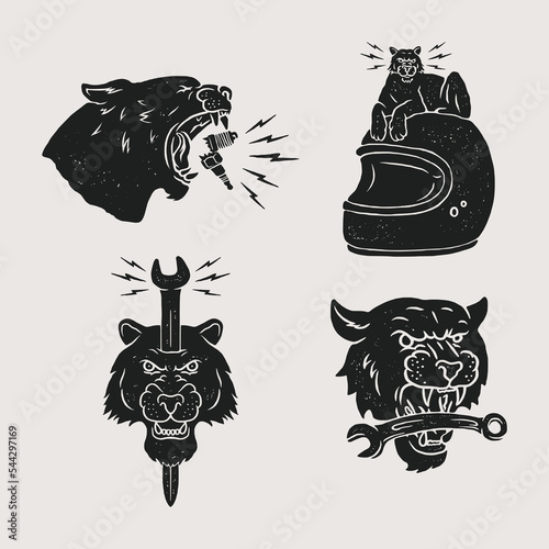 Set logo Hand Drawn Vintage style of jaguar logo, Motorcycle and garage custom logo badge