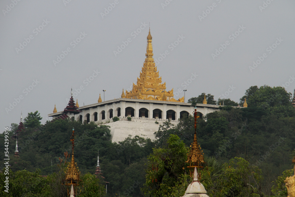 Golden pagodas and temples on Mandalay hill in Mandalay, Myanmar.