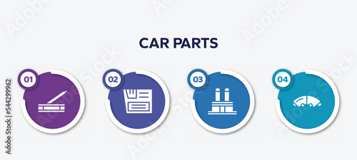 infographic element template with car parts filled icons such as car handbrake, car glove compartment, distributor cap, brake pad vector.