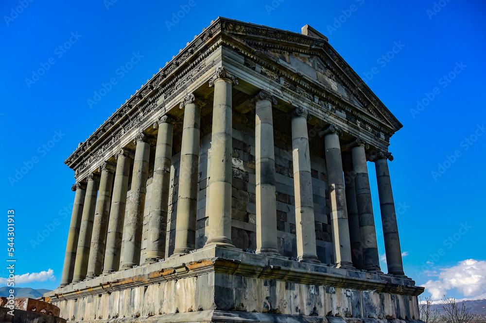 Garni pagan temple, a Greek temple in the Republic of Armenia. May 3, 2019.