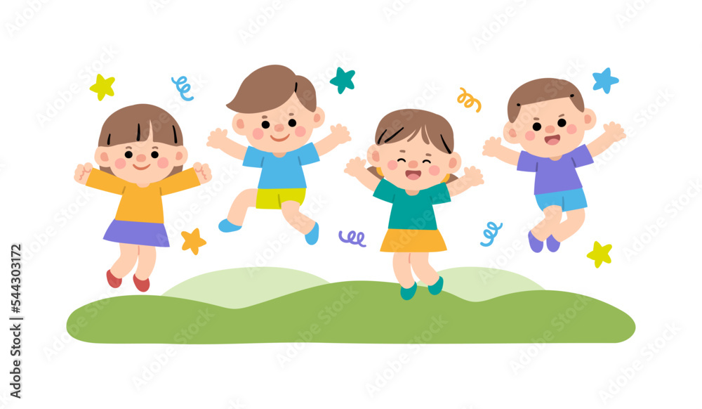 Happy children playing in summer park, playground Happy children playing in summer park, playground