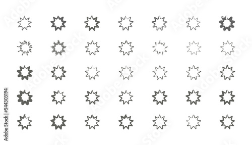 nine pointed stars set of black and white icons