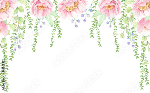 watercolor pink peony flower bouquet  background