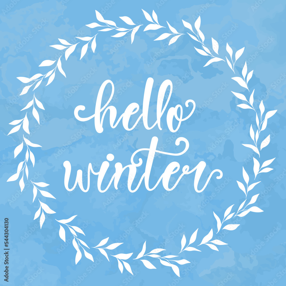Obraz premium Merry christmas greetings hand-lettering on watercolor blue background. .Hello winter