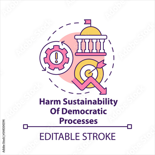 Harm sustainability of democratic processes concept icon. Low public policy quality abstract idea thin line illustration. Isolated outline drawing. Editable stroke. Arial, Myriad Pro-Bold fonts used