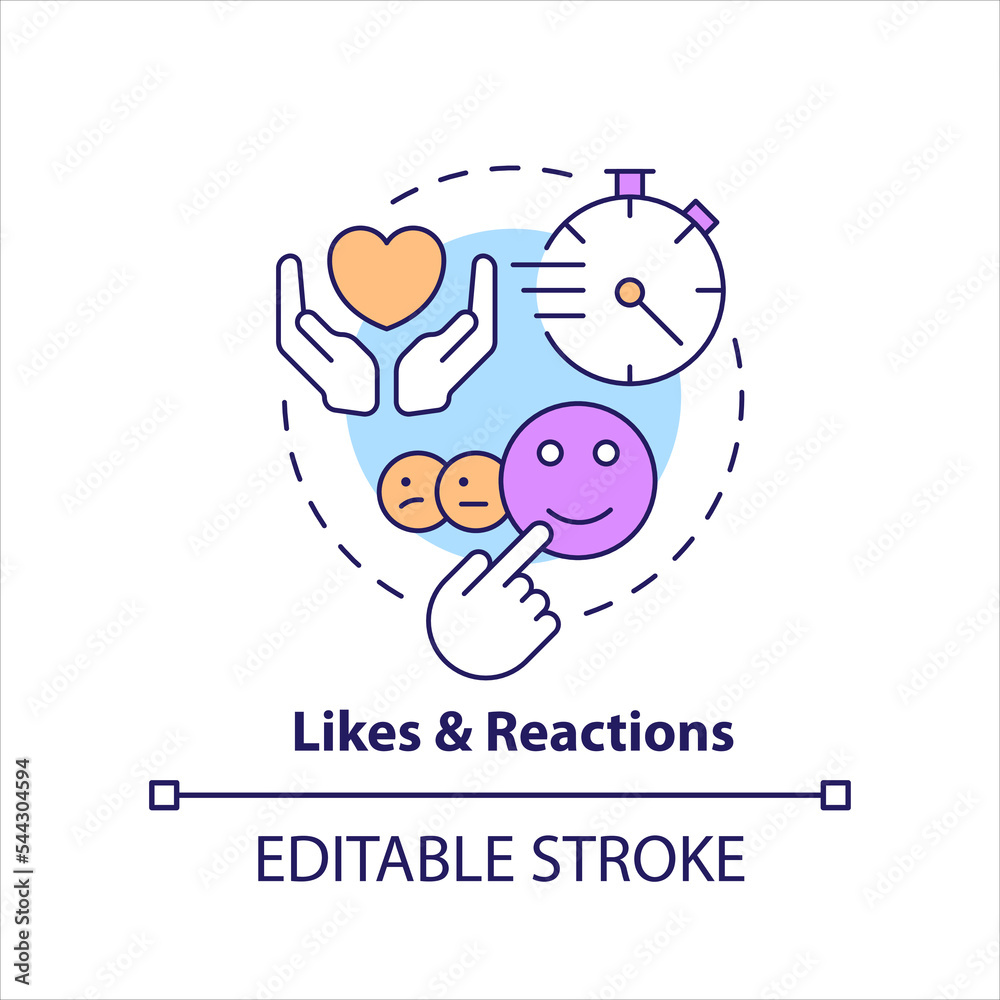 Likes and reaction concept icon. Social media interaction. Quick expression abstract idea thin line illustration. Isolated outline drawing. Editable stroke. Arial, Myriad Pro-Bold fonts used