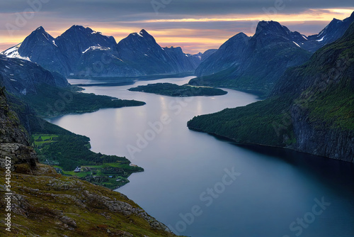 norway fjord landscape, mountains and rivers background