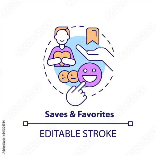 Saves and favorites concept icon. Collecting liked content. Positive reaction abstract idea thin line illustration. Isolated outline drawing. Editable stroke. Arial, Myriad Pro-Bold fonts used