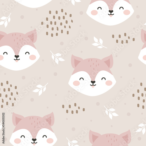 Seamless Vector Pattern with Cute Fox. Childish Cartoon Animals Background. design for fabric, wrapping, textile, wallpaper, apparel and all your creative