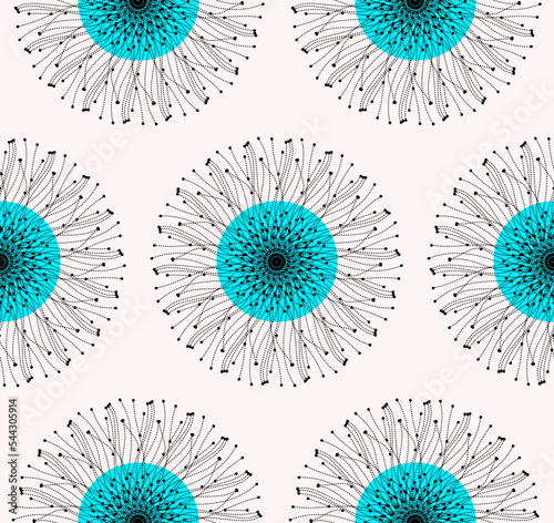 stylized dandelions flowers seamless pattern tile turquoise white