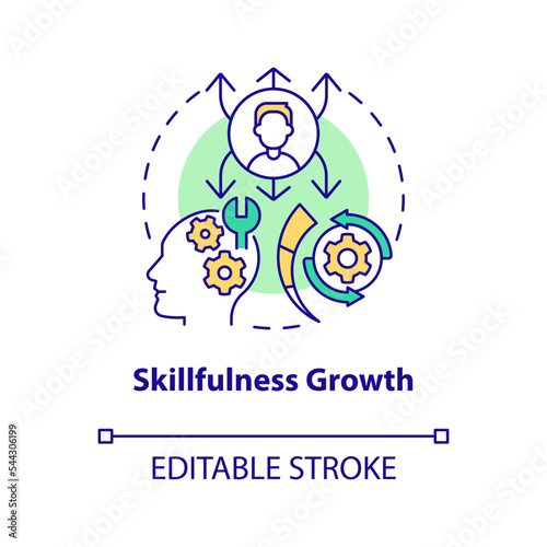 Skillfulness growth concept icon. Advantage of non formal education abstract idea thin line illustration. Isolated outline drawing. Editable stroke. Arial, Myriad Pro-Bold fonts used