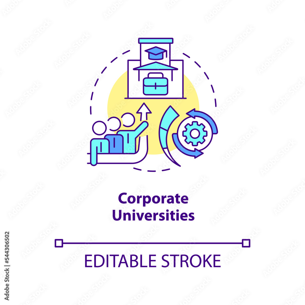 Corporate universities concept icon. Staff development. Educational service provider abstract idea thin line illustration. Isolated outline drawing. Editable stroke. Arial, Myriad Pro-Bold fonts used