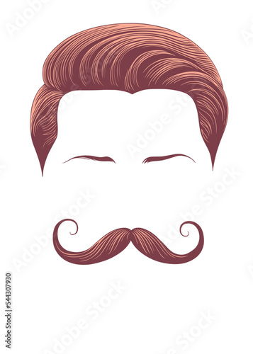 Men's hairstyle with a mustache. Editable hand drawn illustration. Vector vintage engraving. Isolated on white background. 8 eps