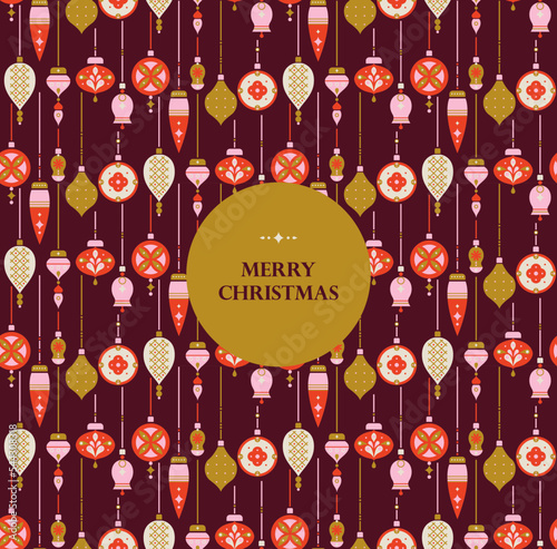 Winter Christmas tree toys balls pattern background for card, postcard, poster