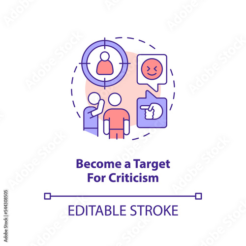 Become target for criticism concept icon. Being live streamer drawbacks abstract idea thin line illustration. Isolated outline drawing. Editable stroke. Arial, Myriad Pro-Bold fonts used