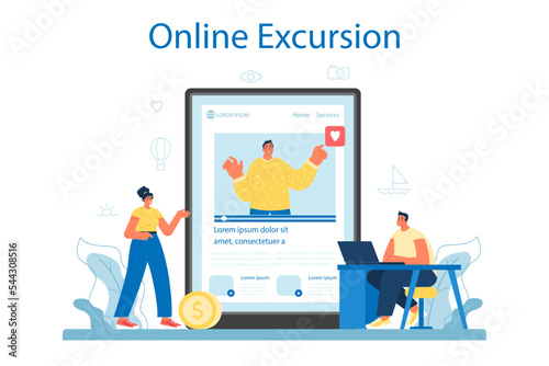 Travel agent online service or platform. Tourism specialist selling tour