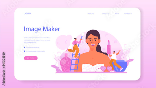 Make up artist web banner or landing page. Professional artist doing a beauty