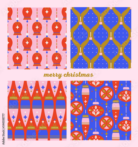 Winter Christmas tree toys pattern background collection. Set for card, postcard, poster, pack