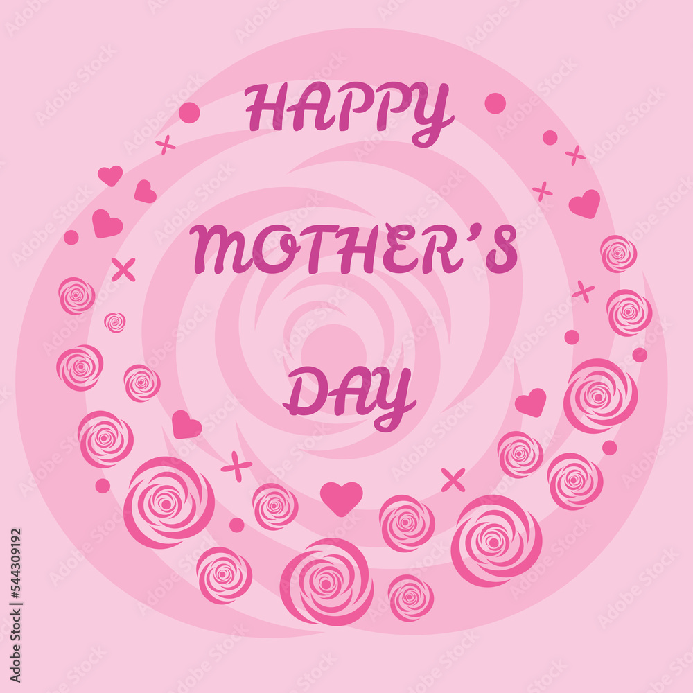 Round rose, heart and flower frame with text for Mother's day. Vector illustration