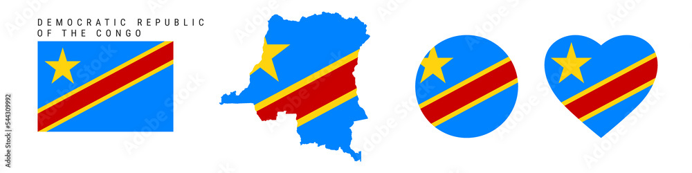 Democratic Republic of the Congo flag icon set. DR Congo pennant in ...