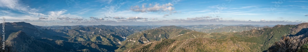 Panoramic view from the top of Monte Penna, on the surrounding mountains, between Tuscany and Emilia Romagna, Italy, between Badia Prataglia and the hermitage of Camaldoli Panoramic view from the top of Monte Penna, on the surrounding mountains, between Tuscany and Emilia Romagna, Italy, between Badia Prataglia and the hermitage of Camaldoli