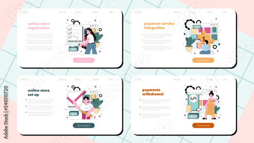 Payment integration web banner or landing page set. Online store payment