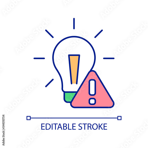 Electricity problem RGB color icon. Energy crisis. Difficulty with generating ideas. Power outage. Isolated vector illustration. Simple filled line drawing. Editable stroke. Arial font used