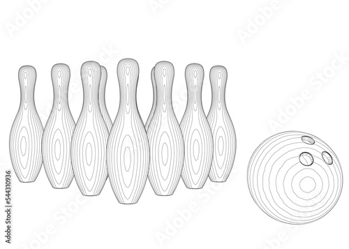 Canvastavla Outline of skittles and bowling ball from black lines isolated on white background