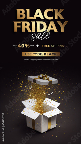 Black Friday banner. Promotion, Advertisement, sale. 3d illustration. 40% OFF