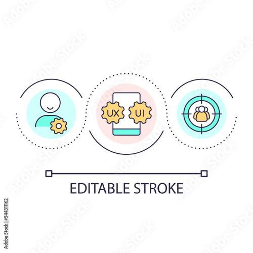 User centered application loop concept icon. Website usability. Digital service. UX design principle abstract idea thin line illustration. Isolated outline drawing. Editable stroke. Arial font used