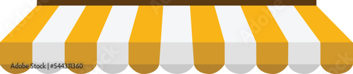 Yellow tent of shop on white background. Awning on store and cafe. Roof of window marketplace sign. flat style.