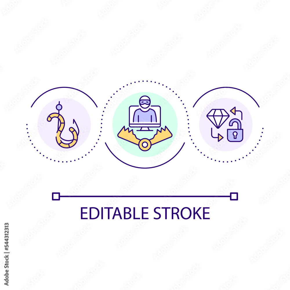 Lure victim loop concept icon. Cyber traps. Social engineering attacks. Phishing tricks abstract idea thin line illustration. Isolated outline drawing. Editable stroke. Arial font used Lure victim loop concept icon. Cyber traps. Social engineering attacks. Phishing tricks abstract idea thin line illustration. Isolated outline drawing. Editable stroke. Arial font used