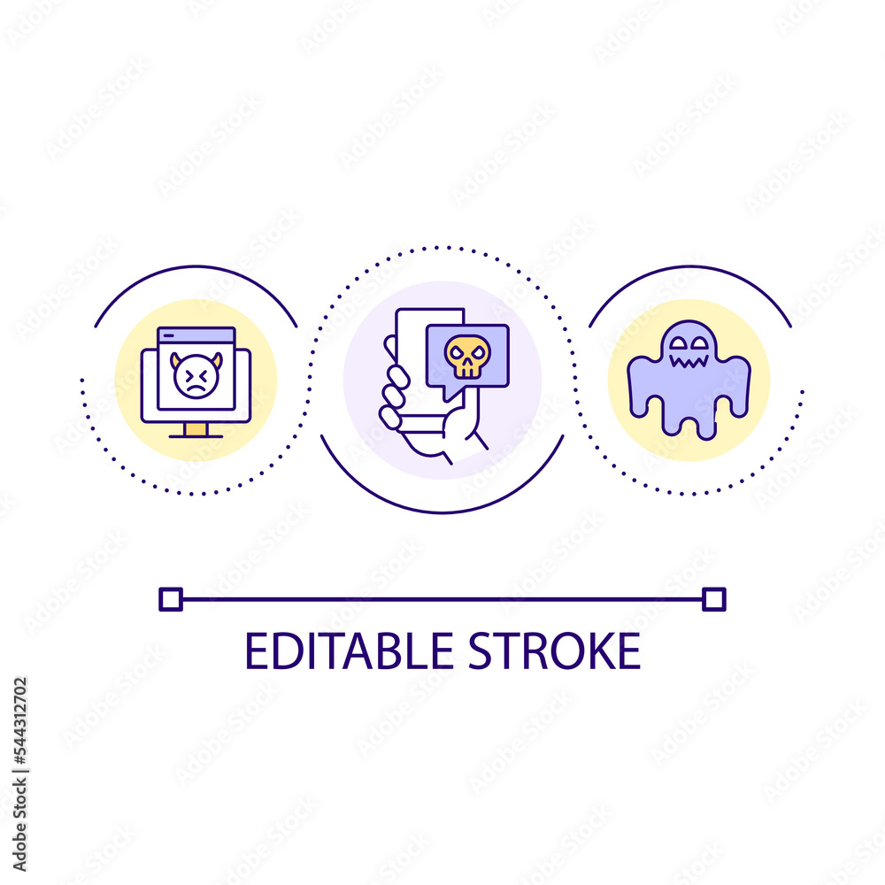 Scareware attack loop concept icon. Cyber terrorism. Social engineering crime. Hacker method abstract idea thin line illustration. Isolated outline drawing. Editable stroke. Arial font used