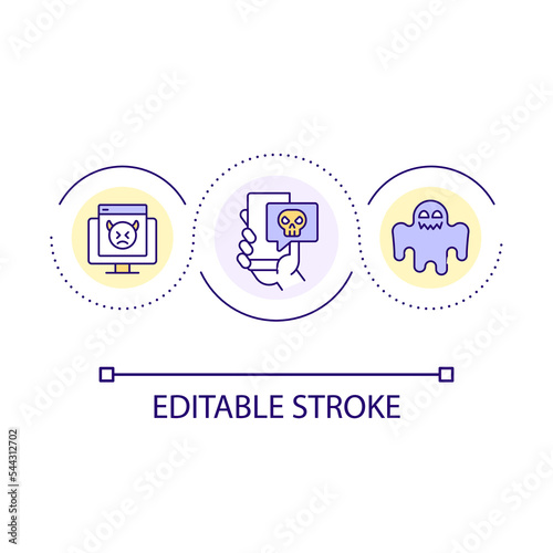 Scareware attack loop concept icon. Cyber terrorism. Social engineering crime. Hacker method abstract idea thin line illustration. Isolated outline drawing. Editable stroke. Arial font used