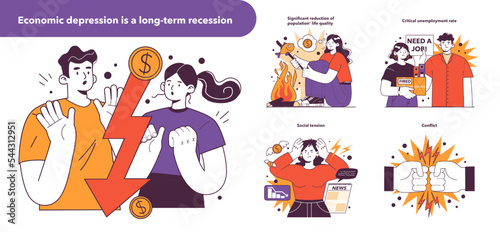 Economic depression, financial rate crash set. Global financial turmoil.