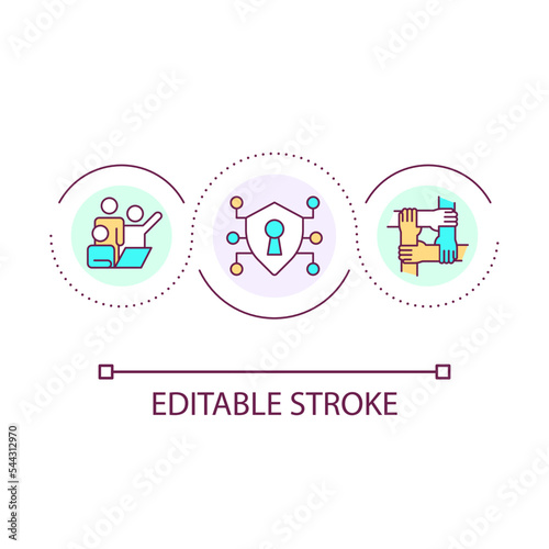 Cyber protection culture loop concept icon. Develop online security education. Internet safeguarding abstract idea thin line illustration. Isolated outline drawing. Editable stroke. Arial font used
