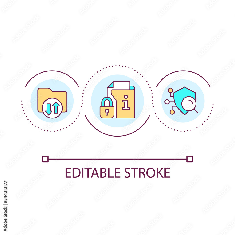 Personal digital security loop concept icon. Safety of private information. Data protection abstract idea thin line illustration. Isolated outline drawing. Editable stroke. Arial font used Personal digital security loop concept icon. Safety of private information. Data protection abstract idea thin line illustration. Isolated outline drawing. Editable stroke. Arial font used