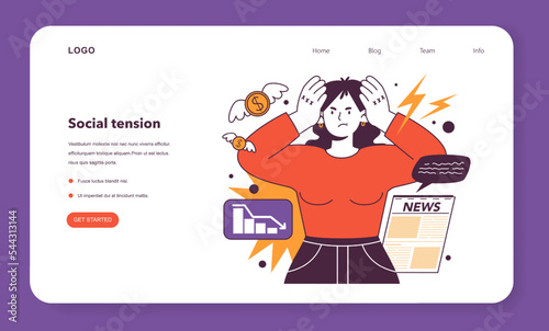 Economic depression causing social tension web banner or landing page.